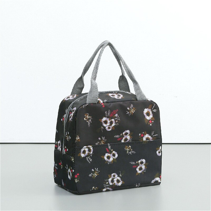 Bewaarzak voor babyvoeding, melkfles, warmte-/koudeopslag, isolatiezakken, waterdichte flamingo-tas, lunchtas, baby- en kindervoedingzak: Zwarte bloemen