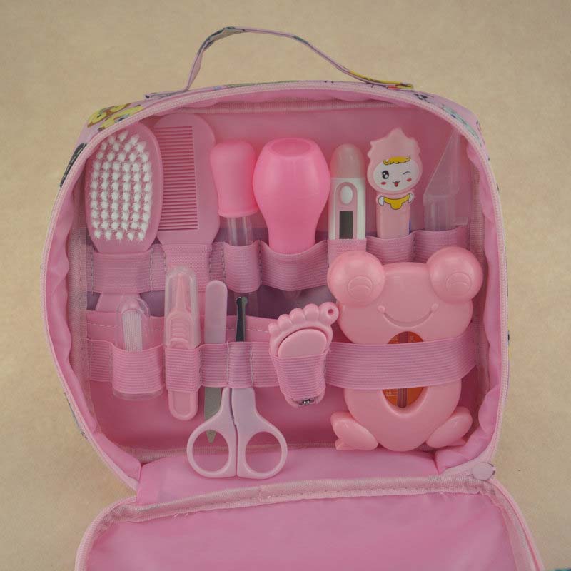 Babyverzorgingsset, babyverzorgingsset, thermometer, tondeuse, schaar, toiletartikelen voor baby's, multifunctionele babyset, gezondheidszorg voor kinderen: 13 stuks set roze