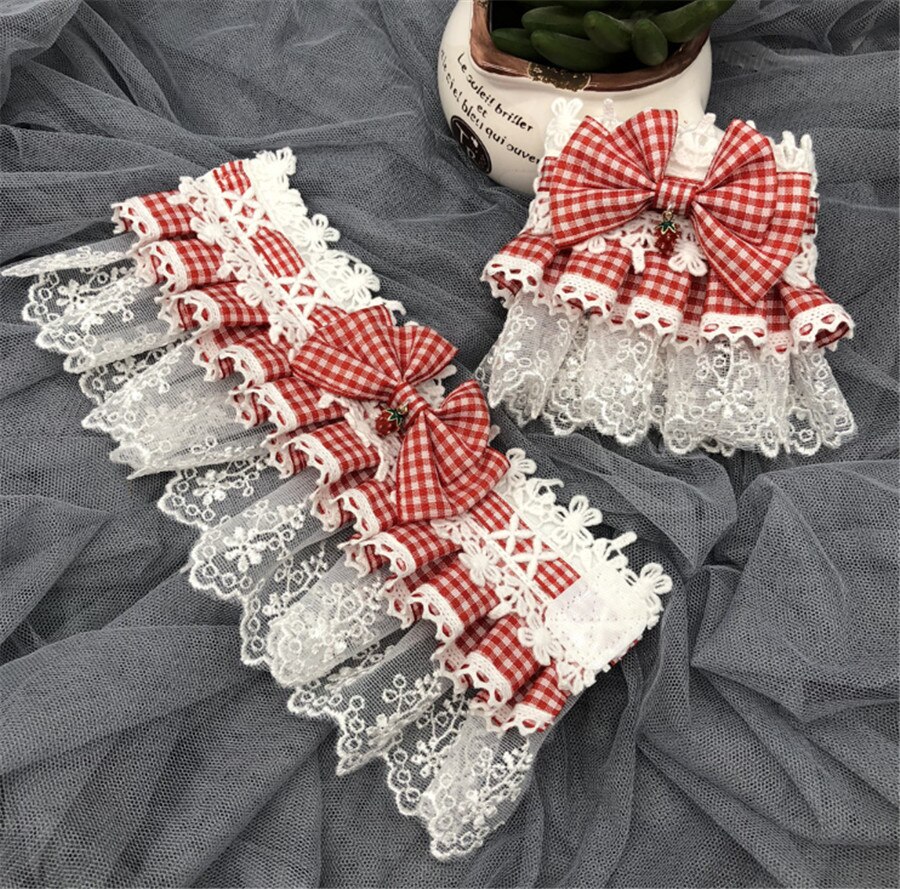 Wiktoriańska przepiękna chusta koronkowa Lolita dziewczyna truskawkowa ręka nadgarstka mankiety łuk koronkowe rękawy D462