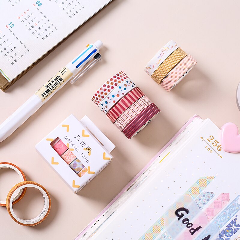 Juego de cinta Washi Tape de papel de Color básico de 5 uds., tira de encaje de 10mm, cinta adhesiva negra y gris, pegatinas de decoración F634