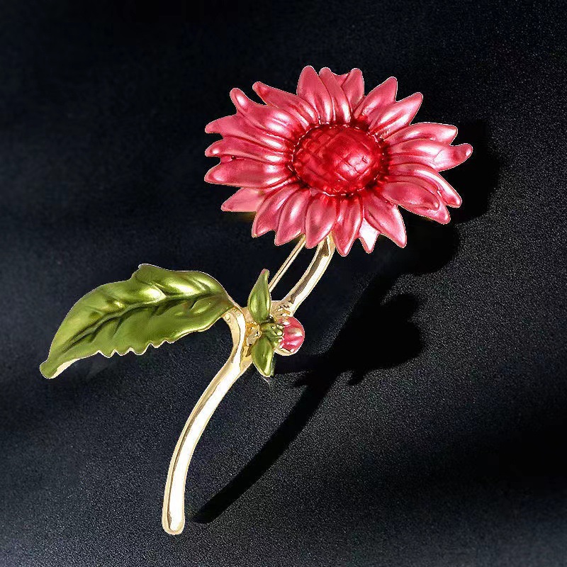 Broche en forme de fleur de tournesol pour femmes, , émail, tulipe, Rose, tournesol, , à la , classique, pour fête de mariage: COULEUR OR ROSE