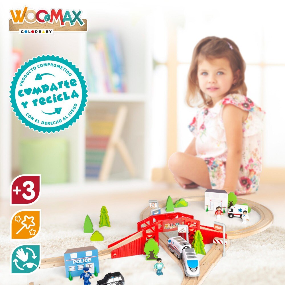 Circuito tren de madera 50 piezas woomax