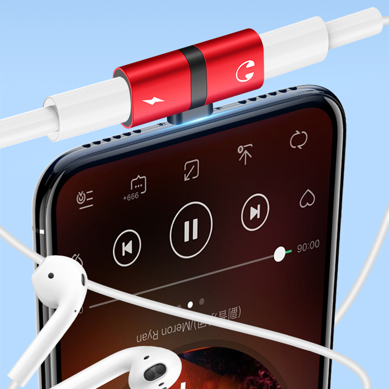 For iPhone Adapter for iPhone 7 X 8 Plus 2 In 1 Dual Ports Headphone Adapter Charger Audio Splitter Adaptador iPhone OTG