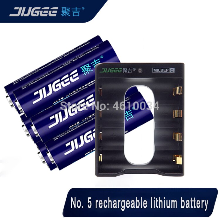 Jugee-batería recargable de iones de litio, AA, 1,5 V, 3000mWh + Cargador de baterías de batería de iones de litio de polímero de 4 canales