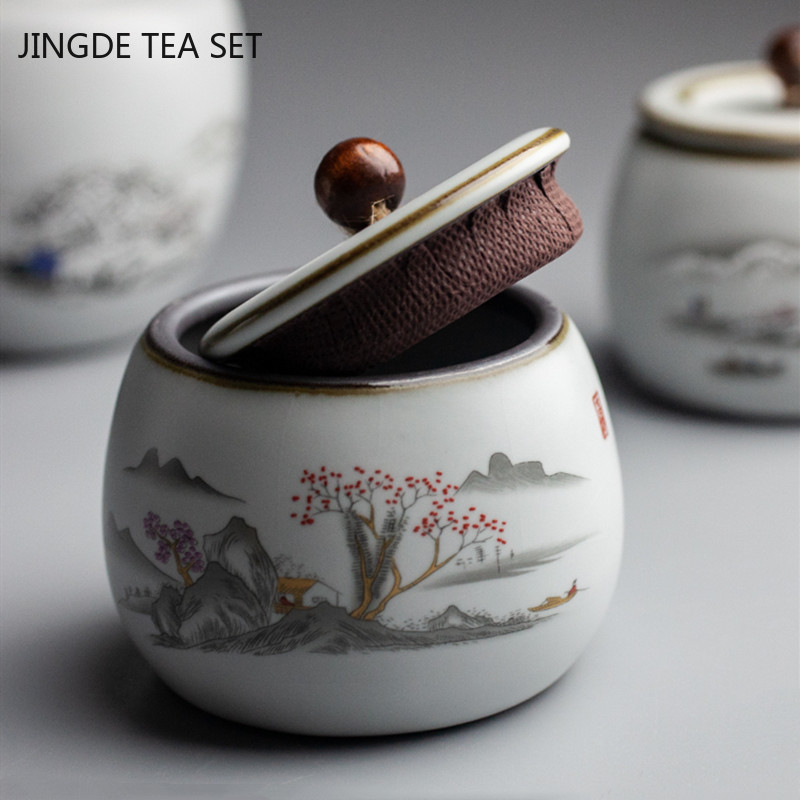 Exquisite Ceramic Tea Caddy Portable Sealed Jar Travel Tea Box Kitchen Spice Candy Storage Tank Food Container Home Decor