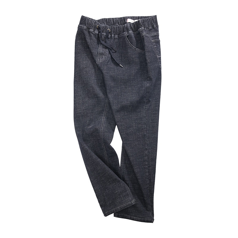 Plus size 44 46 48 svarta herrjeans helårsbyxor herr lös resår midjeelasticitet raka jeansbyxor stretchjeans