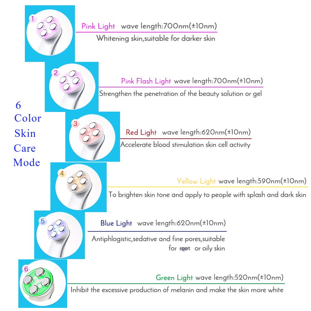 6 Color 5 in 1 LED Skin Tightening Device Facial Machine Multifunctional Facial Massager High Frequency Colorful Light Therapy