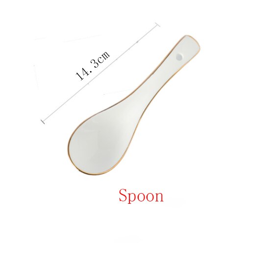 Ceramic Gold Plated Edge Plate Tableware Set White Porcelain Dinner Plate Household Kitchen Rice Bowl Salad Dish Steak Tray: A