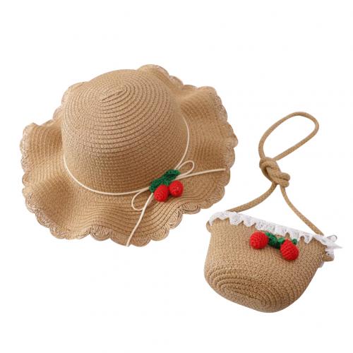 Letnie kapelusze przeciwsłoneczne dla dziewczynki dziecko dzieci dziecięce kapelusze plażbyć winnym truskawka ochrona UV słomiany kapelusz kapelusz typu wiaderko na wolnym powietrzu Sunhat torba: khaki
