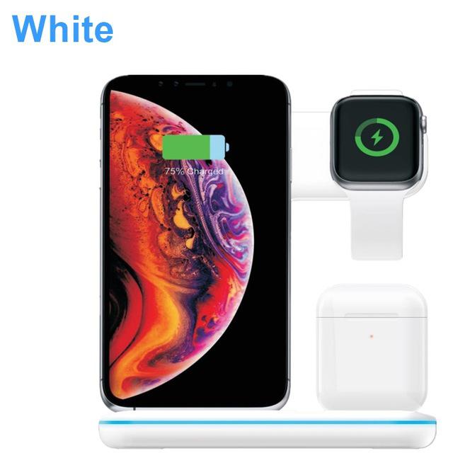 3 In 1 Universele 15W Qi Draadloze Oplader Voor Iphone 11 Pro Max Snel Opladen Usb Dock Station Stand voor Apple Airpods Horloge 4 3 2: WHITE