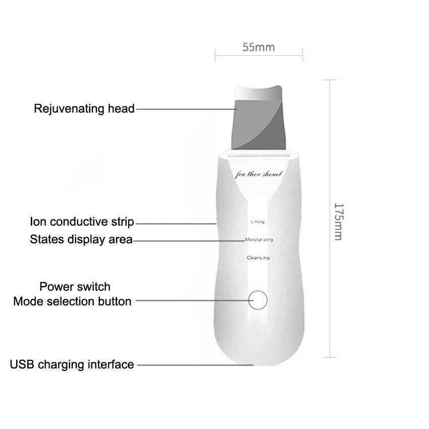Máquina ultrasónica de la piel de la pala limpiador de la piel Facial limpiador de poros puntos negros quitar herramienta de limpieza iontoforesis instrumento