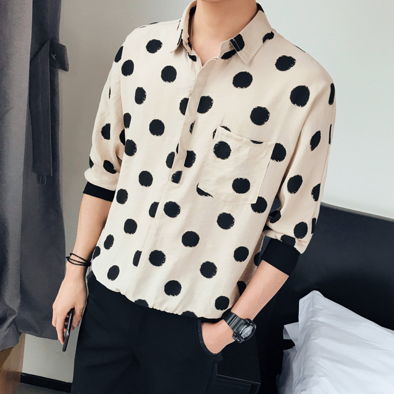 Camiseta de dibujo de lunares para hombre, de verano, informal, holgada, manga corta, enrolladas,