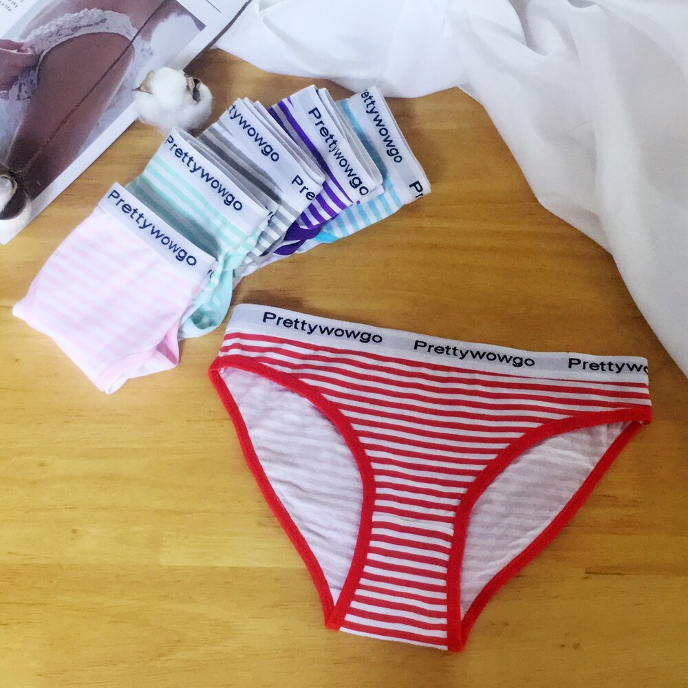 6 pcs/lot Good Underwear Women 6 Color Striped Cotton Comfortable Women's Panties 8625: M