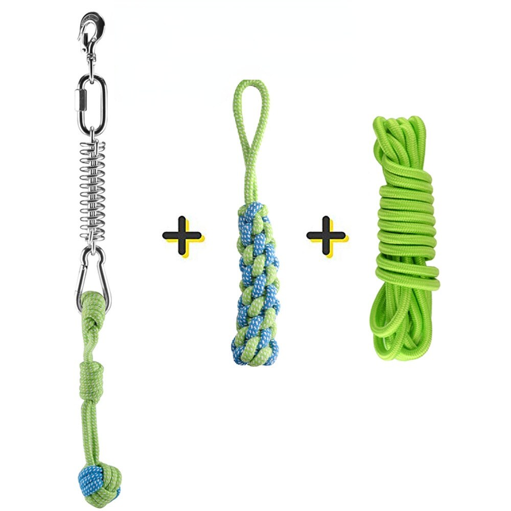 LVTUBANLV Stainless Steel Spring Pole Dog Rope Toys,Hanging Exercise Rope, Dog Outdoor Hanging Toy Pull for Medium to Large Dogs: Green