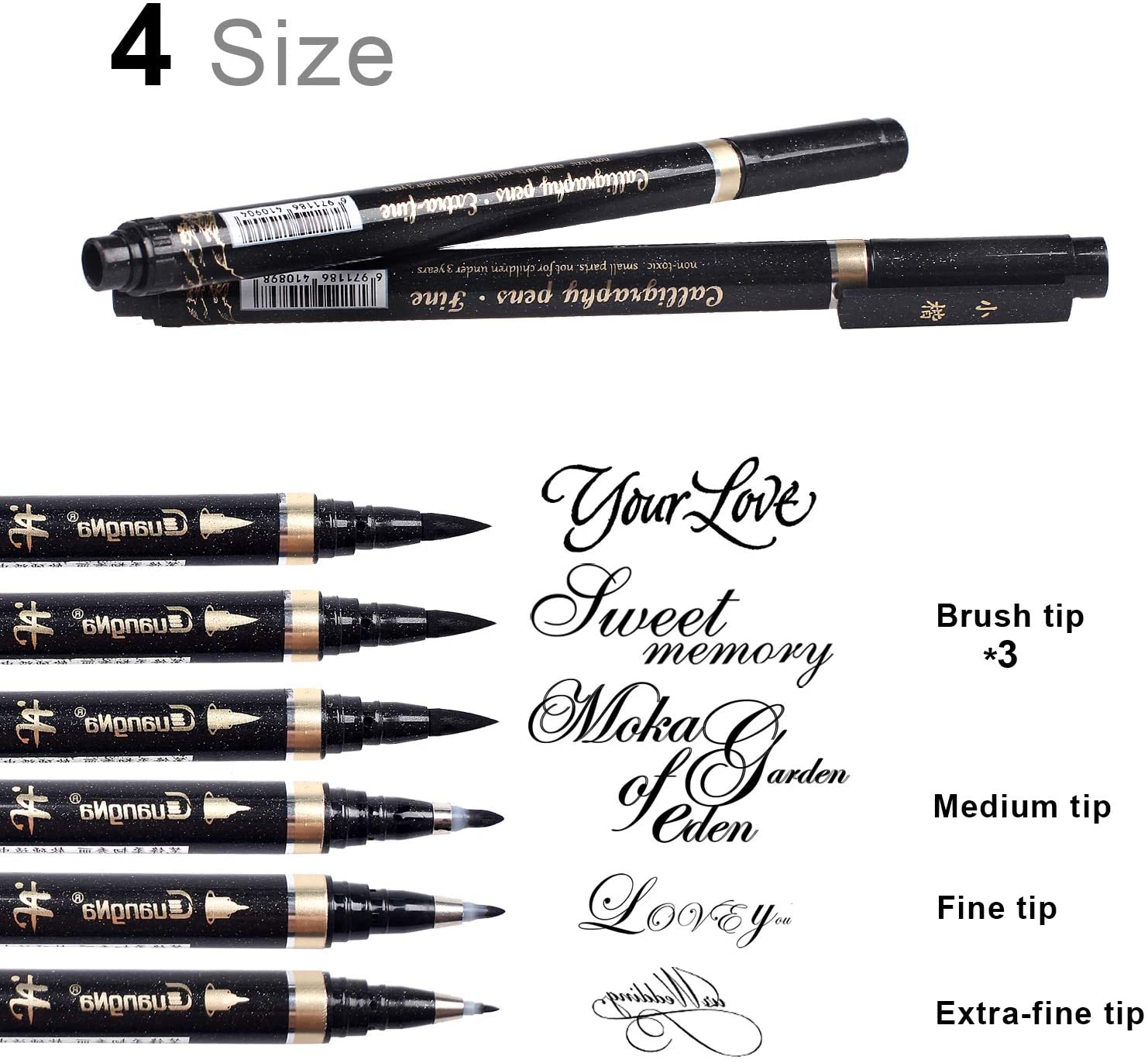 Kalligrafie Pen - Reastar 6 Stuks Black Brush Marker Pen Hand Belettering Pennen-Voor Belettering, Beginners Schrijven, handtekening