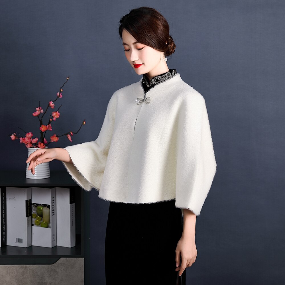 Manteau de mariage en fausse fourrure, veste chaude d&#39;hiver, boléro ivoire de , Cape de fête,