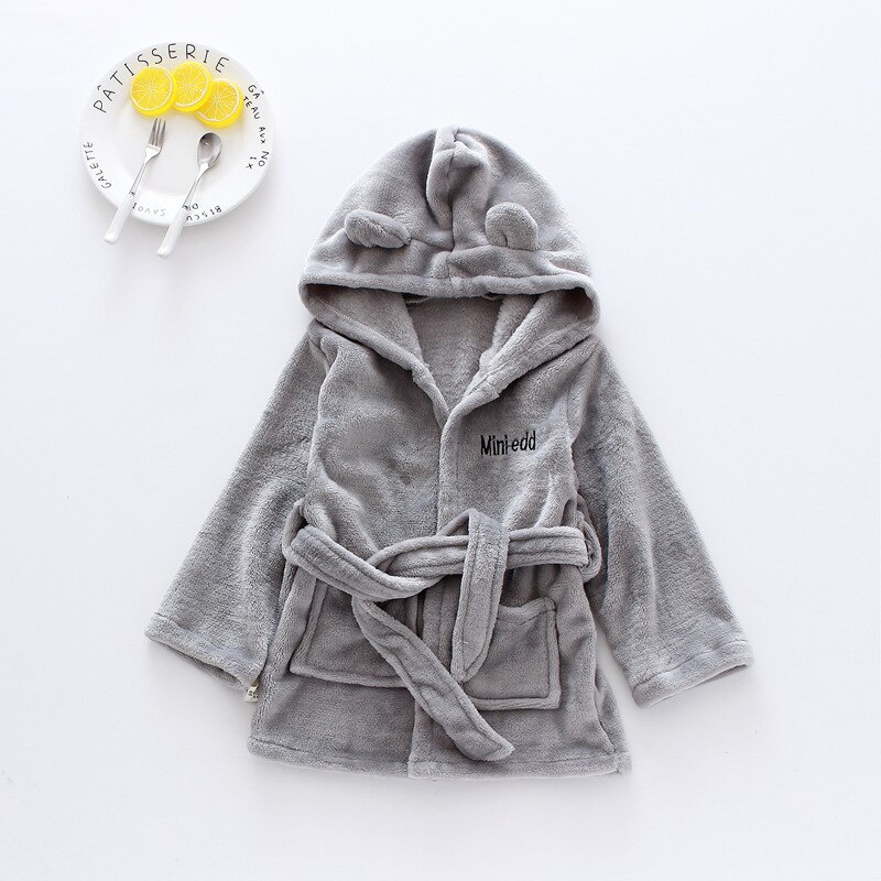 Peuter Kids Baby Solid Badjas Katoen Pluche Capuchon Badjas Handdoek Pyjama Baby Badjas Kids Baby Jongens Meisjes Nachtjapon: Grijs / 1 to 2 years old