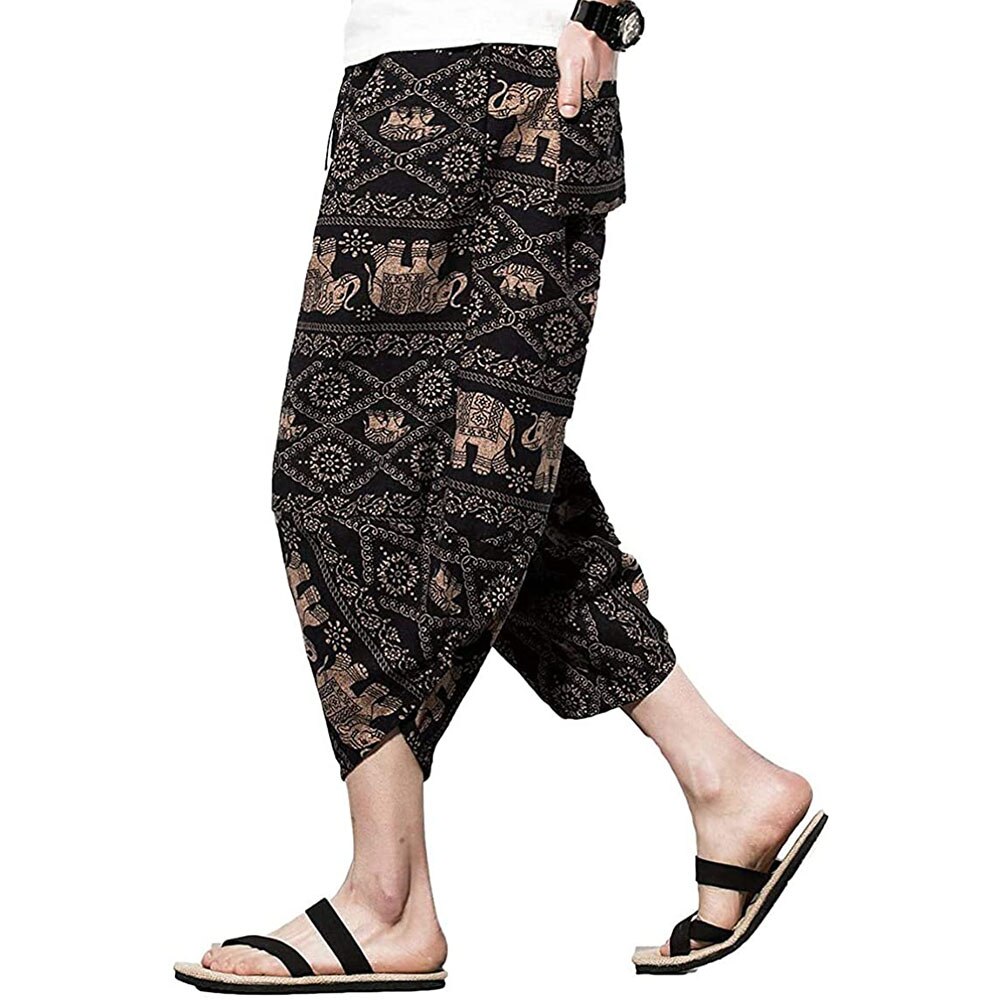 Men's Harem Capri Pants, Wide Leg Mens Capris, Summer Linen Pants,Comprehensive Training Sport Pants