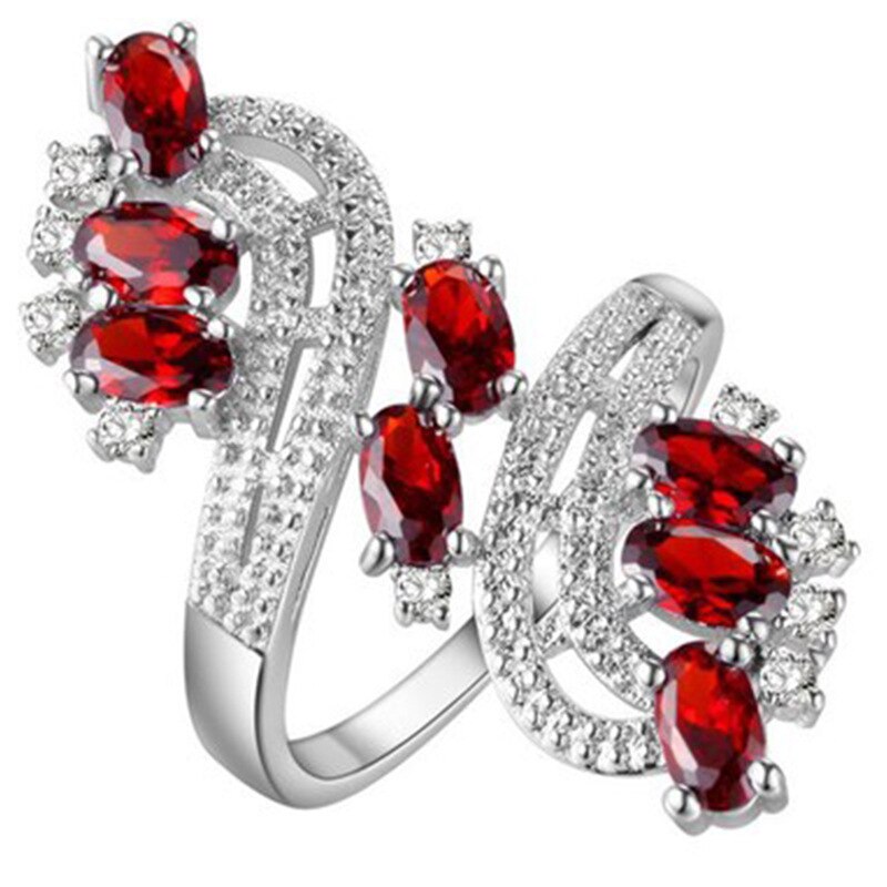 Luxury Colorful Rhinestone Ladies Accessories Rings for Women Wedding Jewelry Luxury Silver Knot Ring Bague Femme Anillos Mujer: 7 / Red