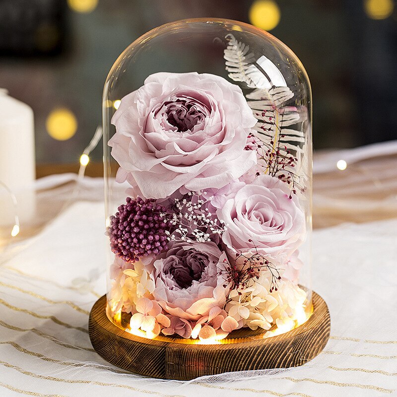 Warme Romantische Ewige Blume Handgemachte Konservierte Echt Rose Glas Abdeckung Unsterblich Blumen Valentines Schild Hochzeit Liefert