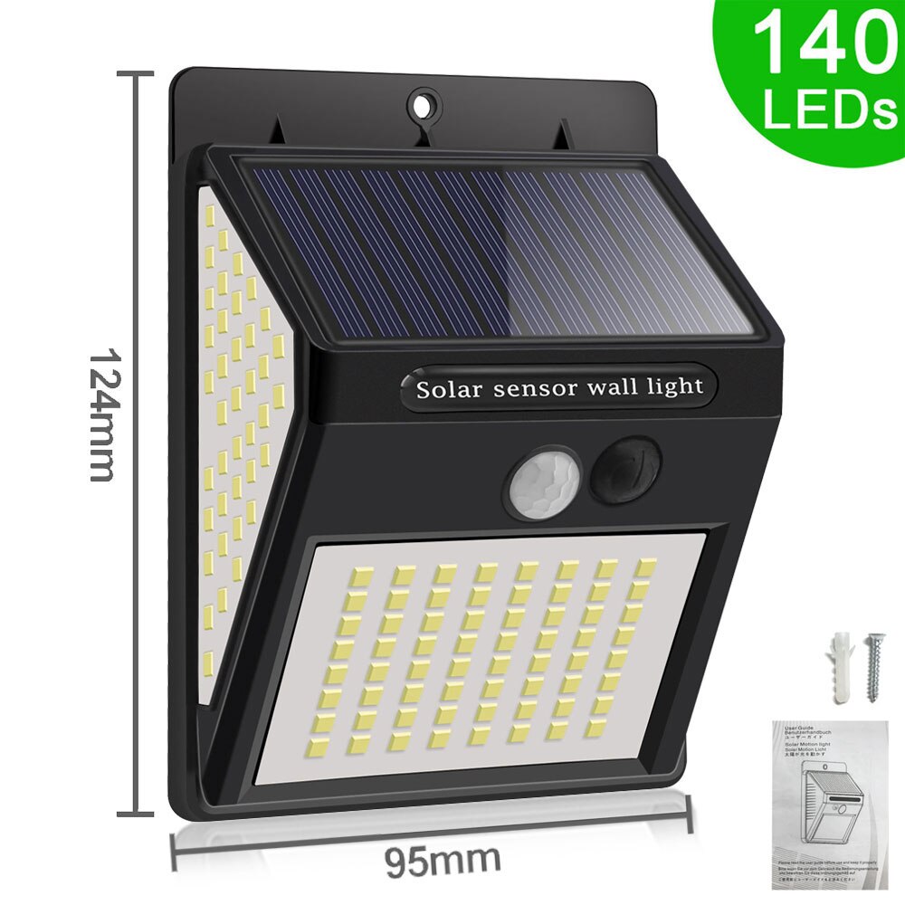 Waterdichte 128/268 Led Solar Lamp Motion Sensor Zonne-energie Lichten Outdoor Security Verlichting Voor Veranda/Tuin/Straat/wandlamp: 140 LED