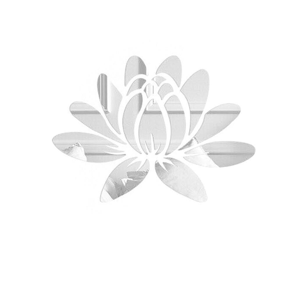 3d lotus vägg klistermärke delikat spegel klistermärke avtagbara väggdekaler för hem sovrum vardagsrum dekoration vattentät: Silver-