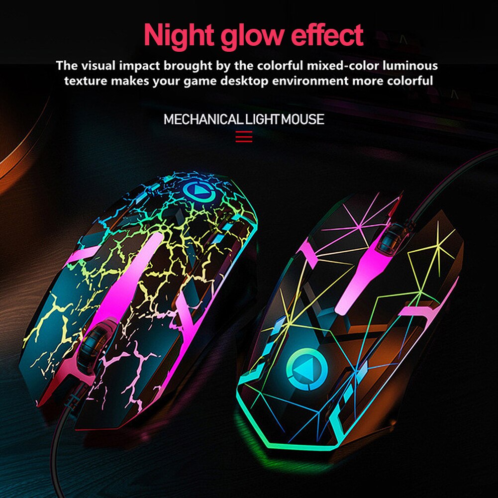 1200Dpi USB Wired Gaming Mouse RGB Led Optical Computer Mouse 3 Keys Ergonomic Mice 3D Night Glow Mechanical Mouse for PC Laptop
