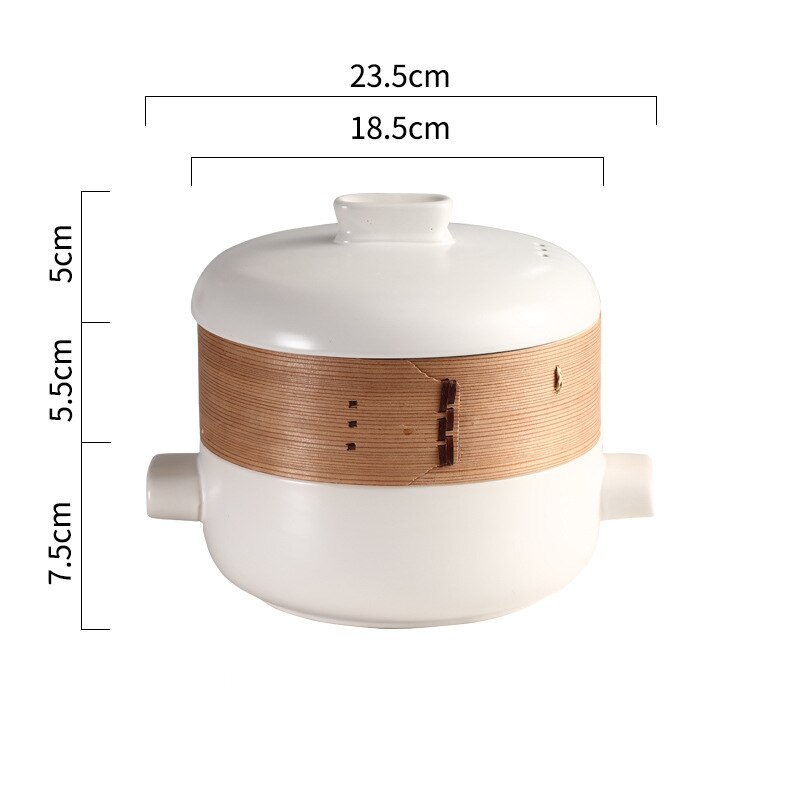 Japanese Style Steamer Casserole With Steamer Drawer Soup Pot Stew Pot Bamboo Multilayer Hotel Household Ceramic Casserole ZB182: Light Grey