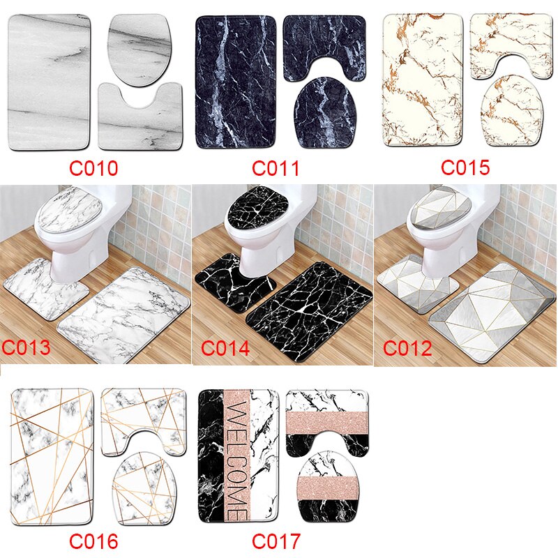 Colorful Bathroom Rugs 3pcs/Set Closestool Seat Mat Toilet Seat Mat Anti Slip Wc Mat Marble Effect Floor Mats Home Toilet Carpet