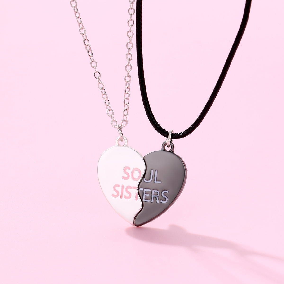 Colliers magnétiques en forme de cœur pour femmes et filles, pendentif Kawaii meilleurs amis sœurs, chaîne BFF, bijoux d'amitié, , 2/3 pièces: Rouge-brun
