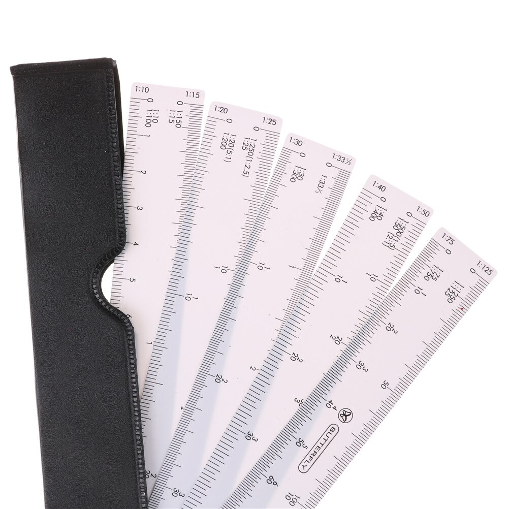 Fan Shape Scale Ruler With 5 Blades For Engineering Architects Multifunctional Multiscale 5 Sizes Foldable Rulers