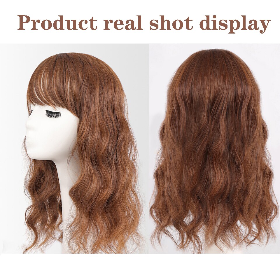 SEEANO-peluquín sintético con flequillo para mujer, pelo corto ondulado, reemplaza la peluca para cubrir el cabello blanco y aumentar el volumen del cabello