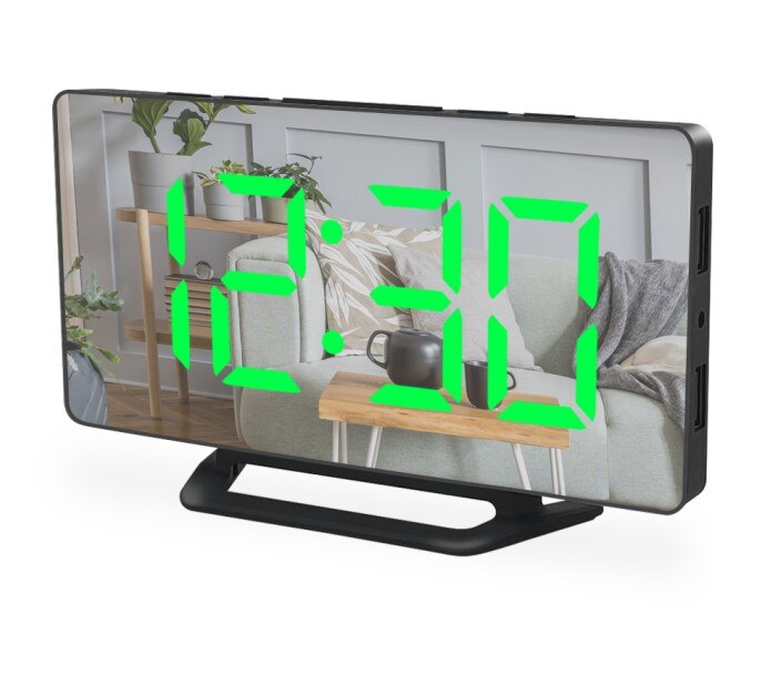 LED Alarm Clock Desk Table Digital Clock Curved LED Screen Alarm Clocks For Kid Bedroom Temperature Snooze Function Home Watch: Green-03