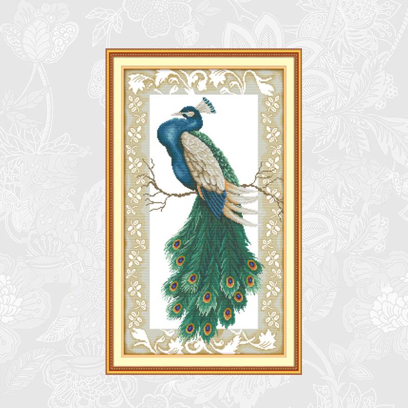Pfau auf sterben zweig Kreuz-stich 14ct Gedruckt Aida Stoff 11ct Gezählt Leinwand DMC Stickerei Bausätze DIY Hand setzt