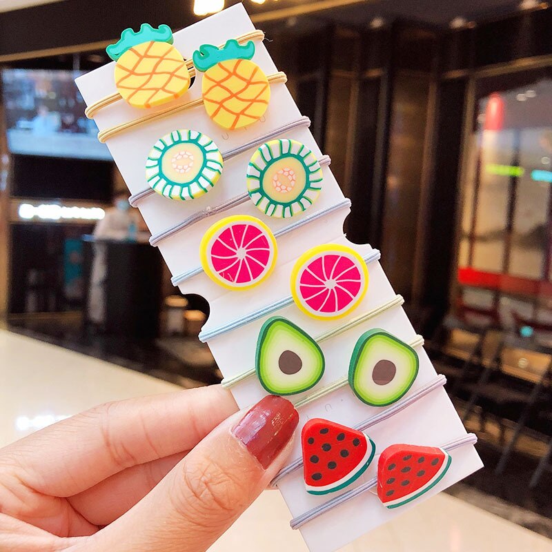 Mooie Cartoon Kinderen Paardenstaart Houder Chouchou Kit Fruit Elastische Rubberen Haarband Set Haar Ring Kinderen Haar Accessoires: 7