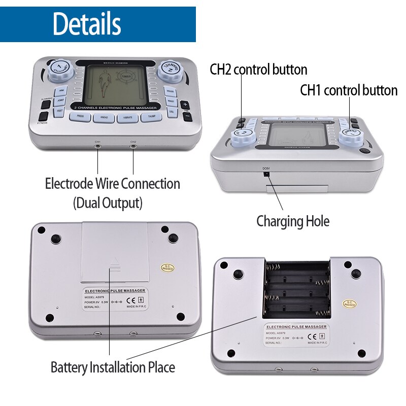 Tens EMS Muscle Stimulator 12Modes Electric Pulse Massager Digital Therapy Machine Massager Pain Relief Tool Health Care Machine