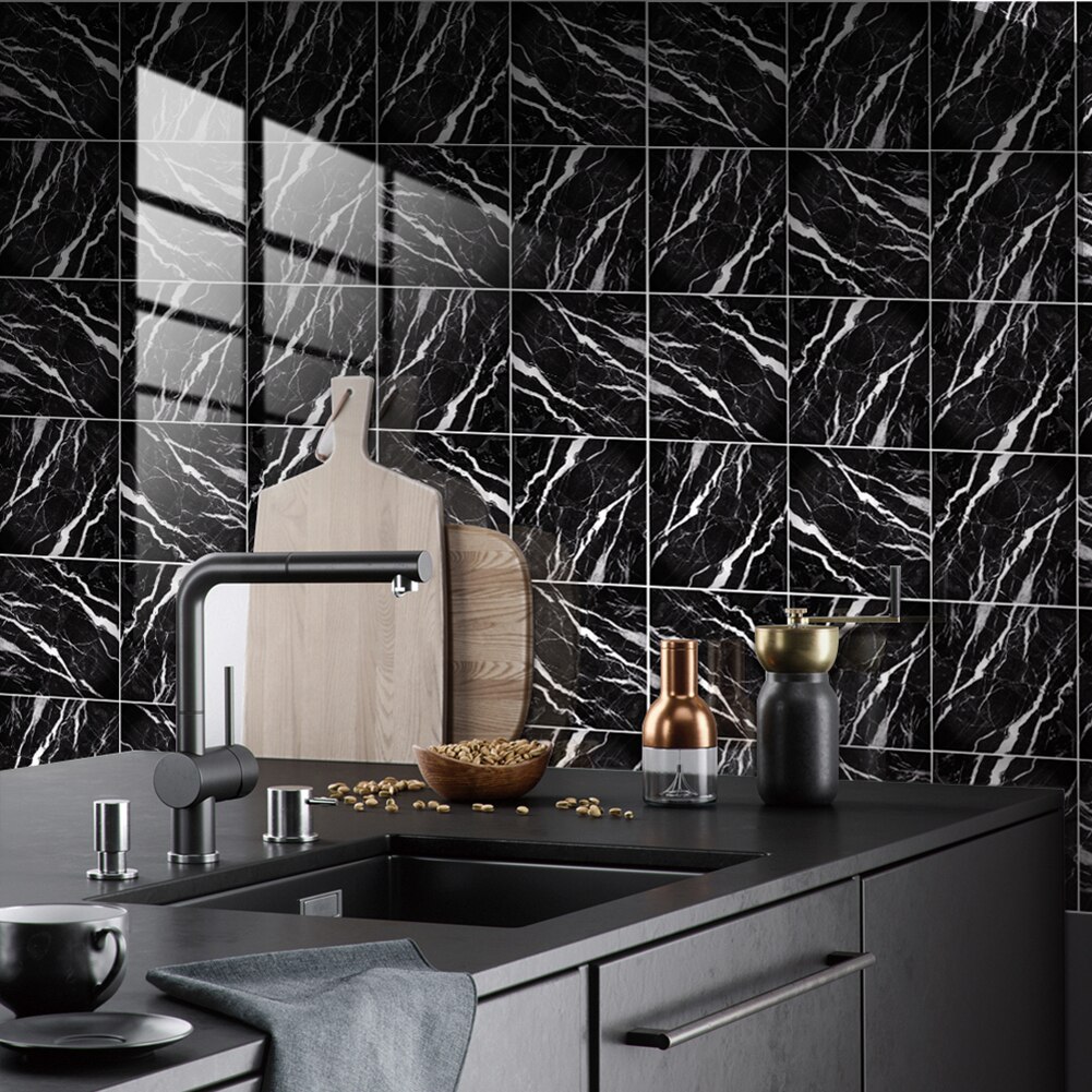 10pcs DIY Geometric Pattern Wall Tile Stickers Waterproof Self-adhesive Kitchen Bathroom Toilet Floor Decals Decor 10X10cm#38