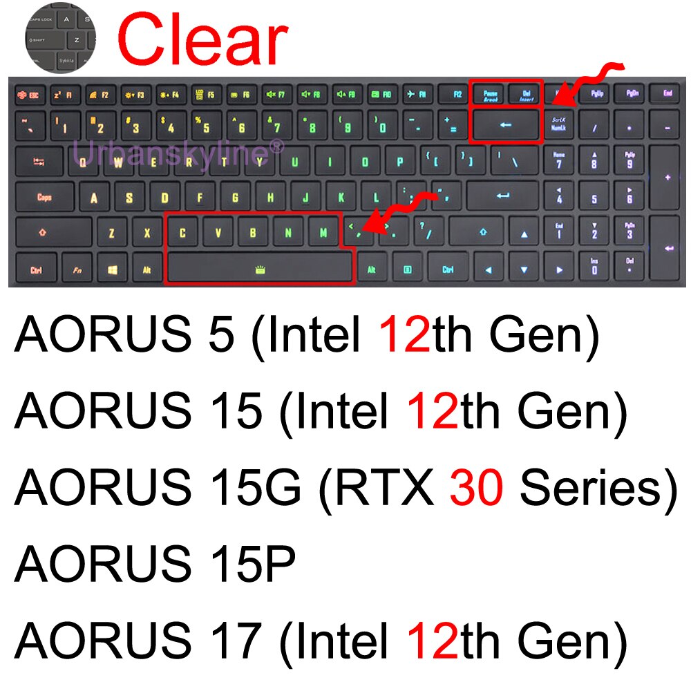 Aero Keyboard Cover for Gigabyte Aorus 5 7 15G 15P 17G 17X Aero 15 17 HDR 15W 15X G5 G7 A7 Gaming Protector Skin Case Laptop: Clear AORUS 15G 15P