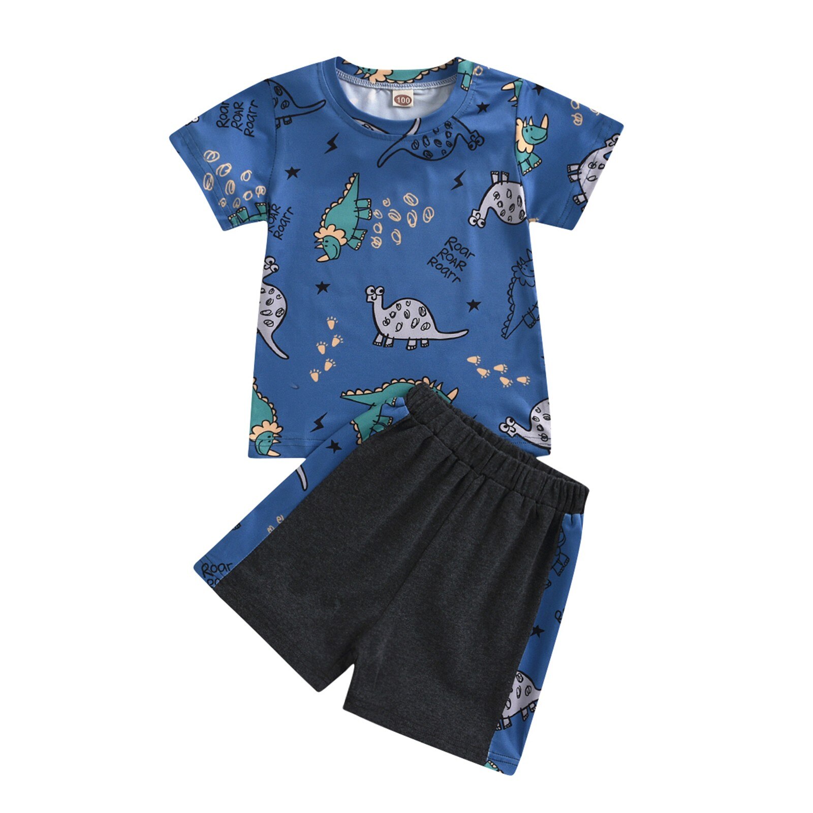 Toddler Baby Boys Clothes Short Sleeve Dinosaur T-shirt Tops Shorts 2pcs Kids Cartoons Cute Outfits Set Baby's Summer Clothing: Blue / 18-24 Months