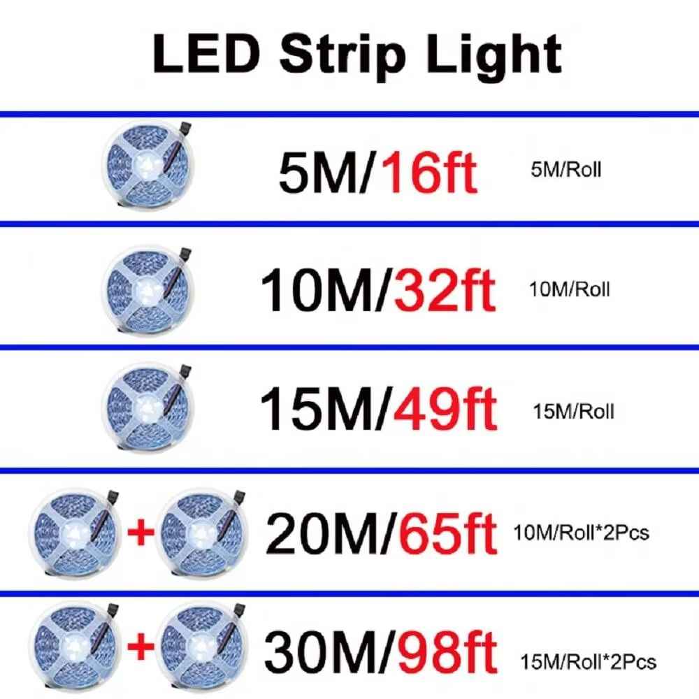 1M-30M RGB LED-striplicht Bluetooth APP Controle Kleur veranderend licht Flexibele LED-lamptape voor TV-achtergrondverlichting Kamerdecoratie