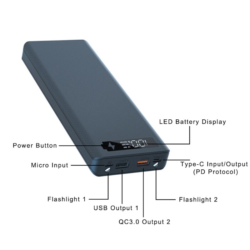 Afneembare QC3.0 Usb Lcd-scherm Diy 10X18650 Batterij Case Powerbank Shell Draagbare Externe Box Powerbank Protector