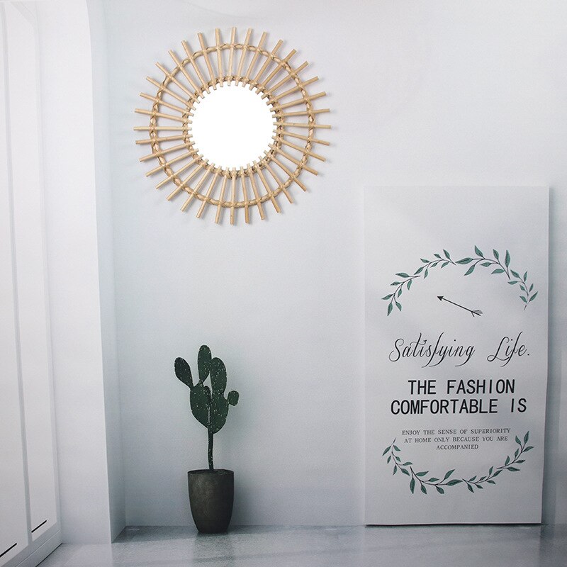 Miroir mural en rotin et osier, pour la maison, pour la salle de bain, pour la maison, pour un gain de place, décoration artistique innovante