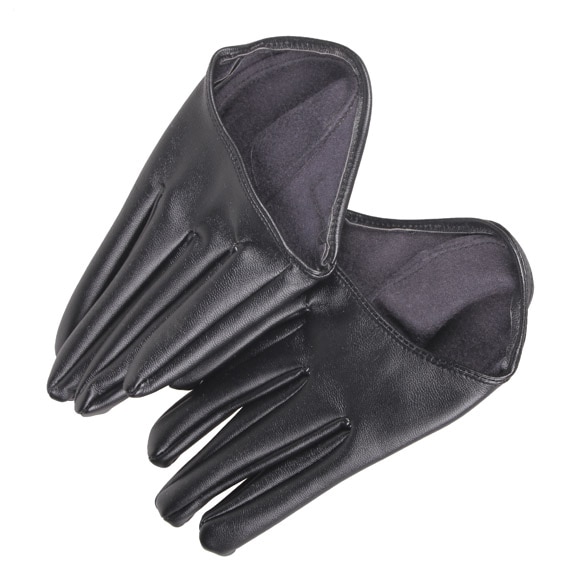 Lady Woman Tight Half Palm Gloves Imitation Leather Five Finger Black