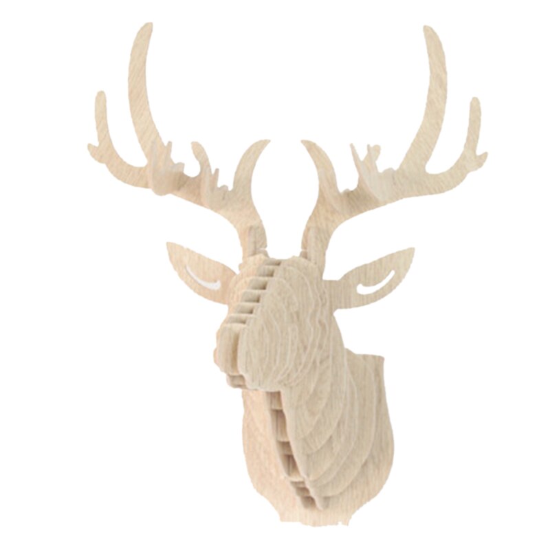 Dozzlor 3D cabeza de ciervo de madera Animal arte modelo hogar pared para Oficina Decoración colgante soportes de almacenamiento estantes artesanía decoración del hogar: 2