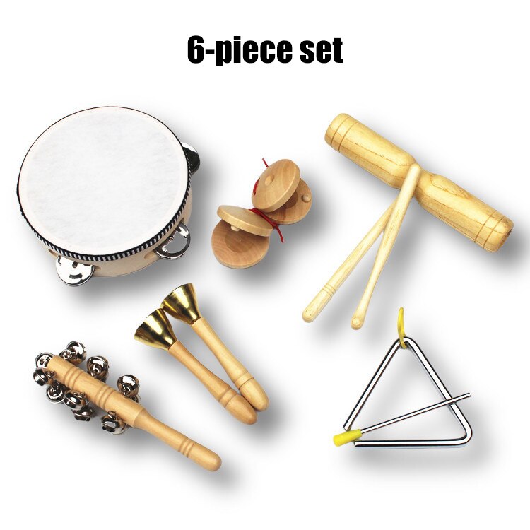 Juego de instrumentos musicales hechos de madera para niños pequeños, bolsa de transporte, juego de juguetes de percusión Musical para niños, banda de xilófono, pandereta, 10 unids/set por Set