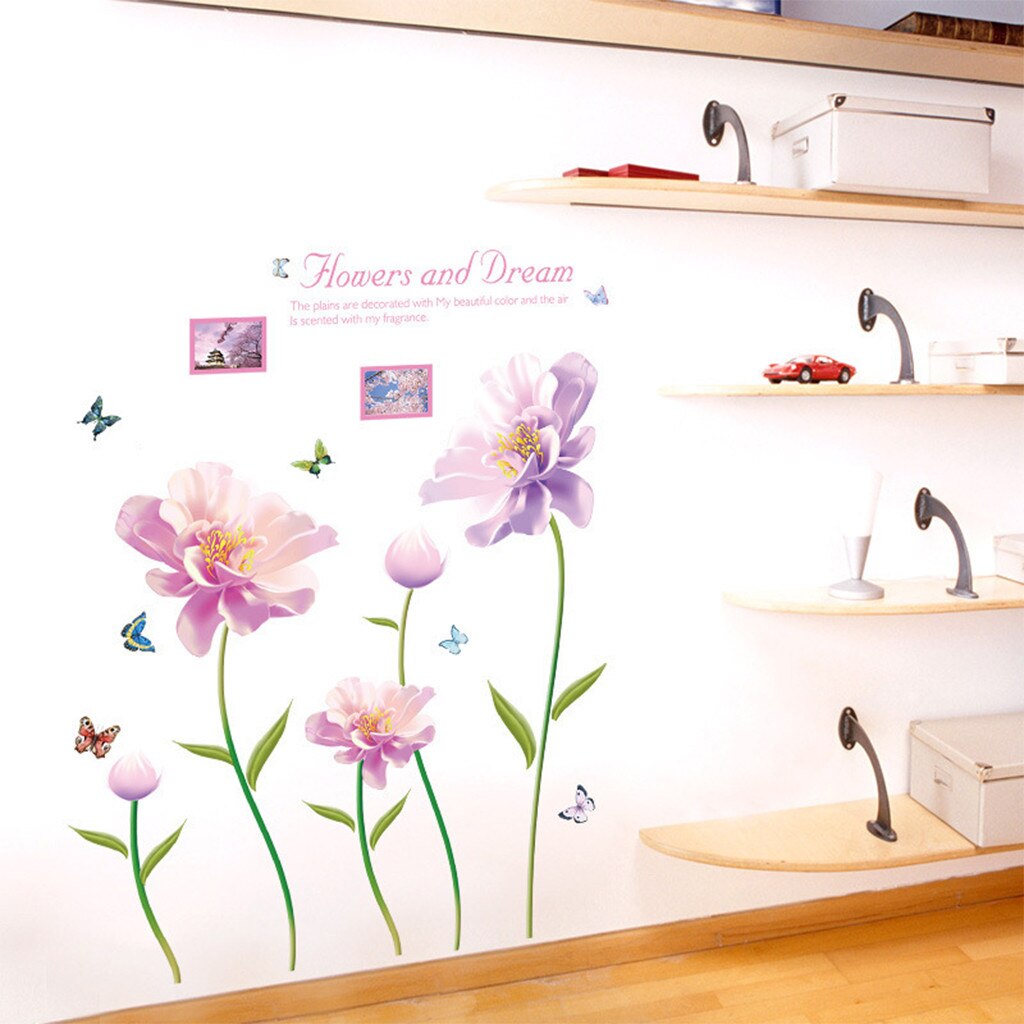 Flower Wall Stickers Removable Vinyl Decal Art Mural Pink Flower Home Living Room Decor Wall Sticker Durable Bedroom Decor