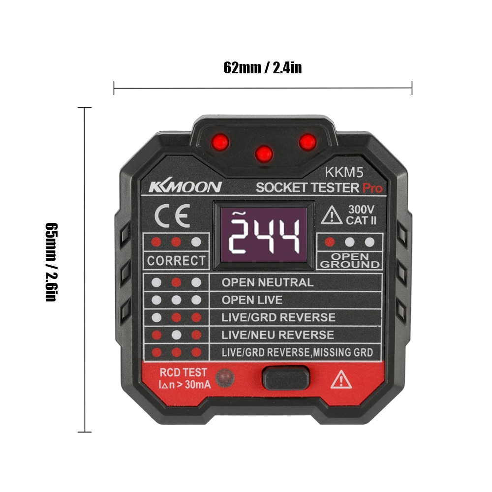 KKmoon – détecteur de prise d&#39;affichage numérique Portable KKM5, testeur de tension de polarité de Circuit, détecteur de disjoncteur de prise murale, Test RCD