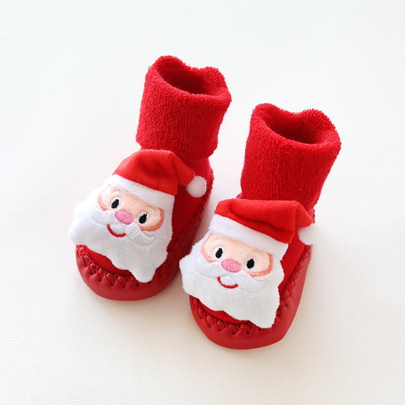 Winter Born Baby Christmas Socks Rubber Soles Skid Resistant Indoor Socks Warm Thick Toddler Girl Sock Shoes Year: SantaClaus / 13CM