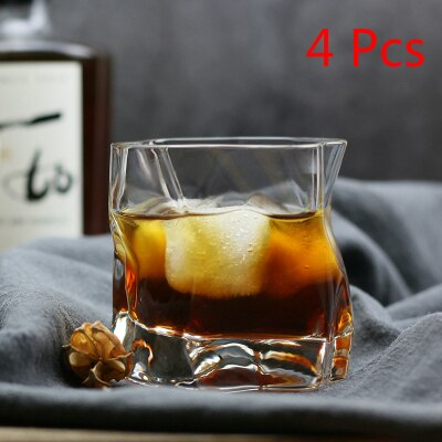 Kunst crumple whisky tumbler glas uregelmæssige folder verre vodka kopper personlighed brandy snifters iced whisky rock glas: 4 stykker