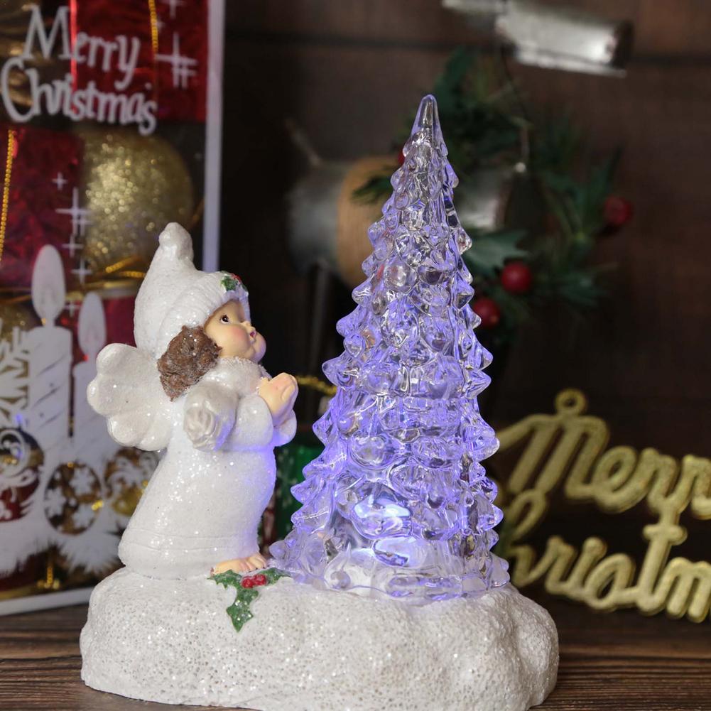 Lighted Acrylic Christmas Trees Table Top LED Christmas Trees Angel Christmas Tree Light Up Glitter Tabletop Ornament Christ